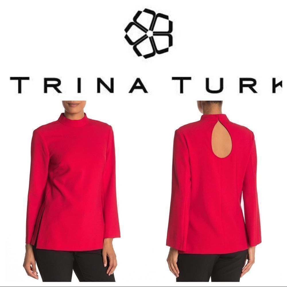 Trina Turk Hostess Back Keyhole Mock Neck Top